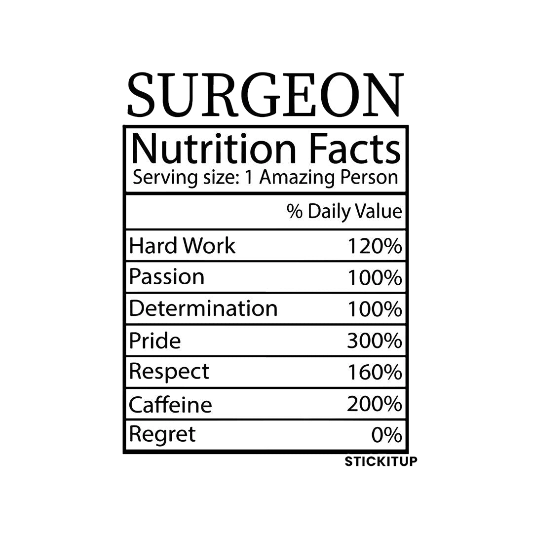 Surgeon Nutrition Facts Sticker